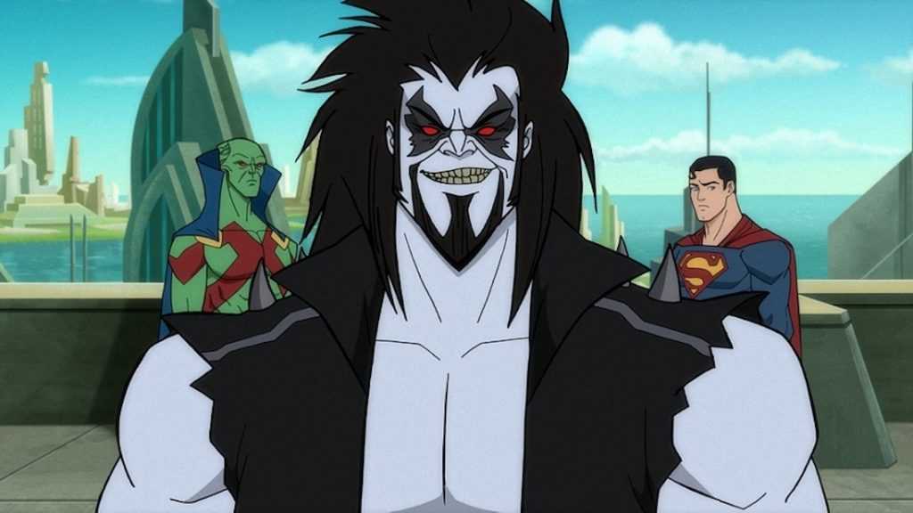 Ike Amadi as Martian Manhunter, Ryan Hurst as Lobo and Darren Criss as Superman in Superman: Man of Tomorrow