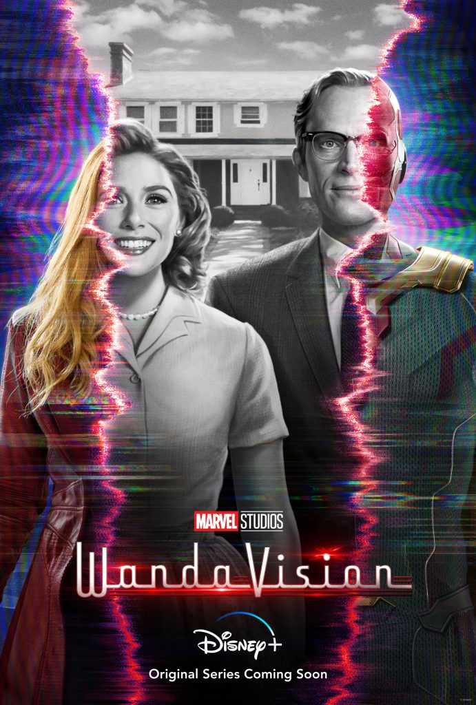 Paul Bettany is Vision and Elizabeth Olsen is Wanda Maximoff in Marvel Studios' Wandavision poster