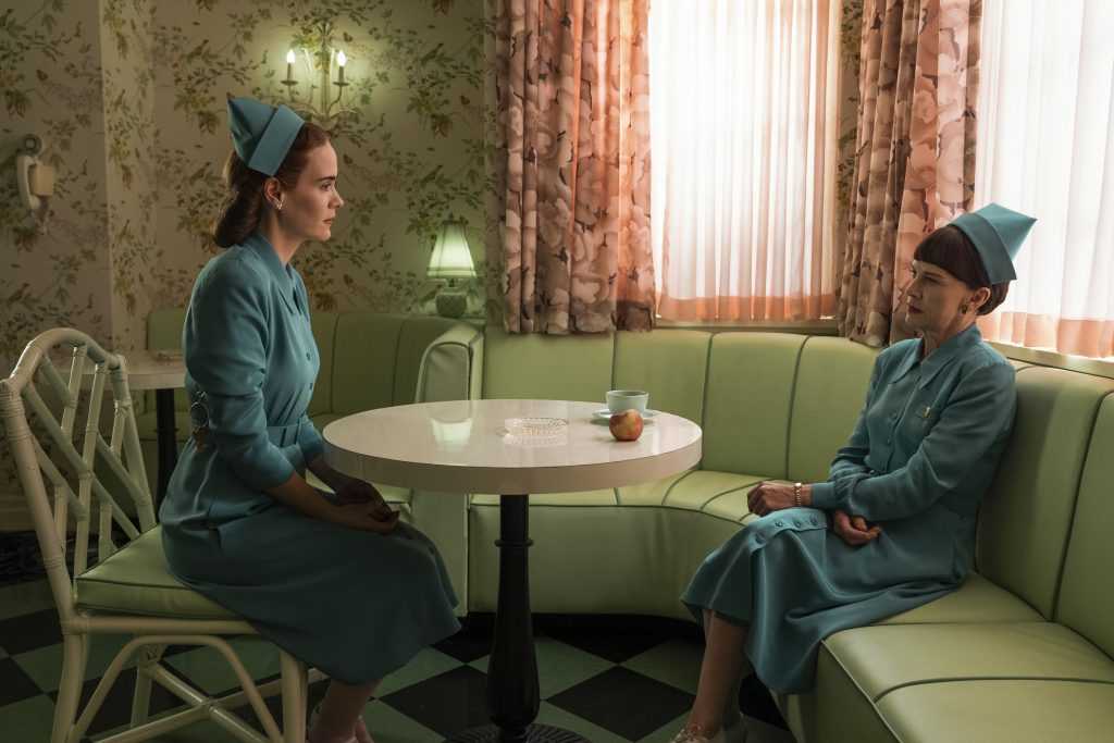 SARAH PAULSON as MILDRED RATCHED and JUDY DAVIS as NURSE BETSY BUCKET in episode 103 of RATCHED